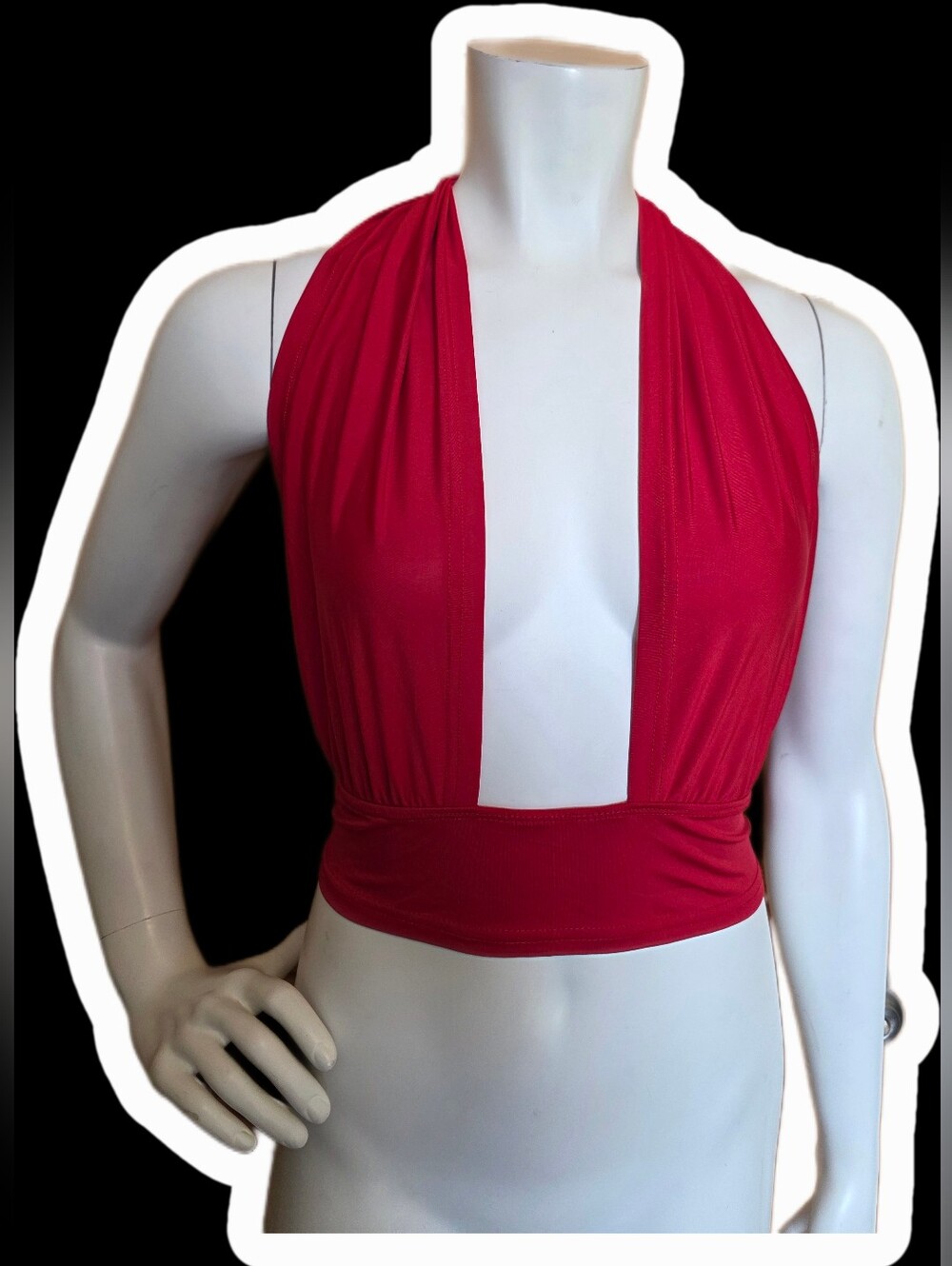 SHEIN Red Halter Plunge Crop Top